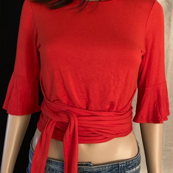 JOLIE Los Angeles Women’s Wrap Around Crop Top. Mid Flare Bell Sleeves Size S - Picture 1 of 8